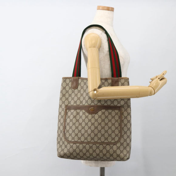 GUCCI GG Supreme Web Sherry Line Tote Bag PVC Beige Gold 39 02 003 Auth 174491