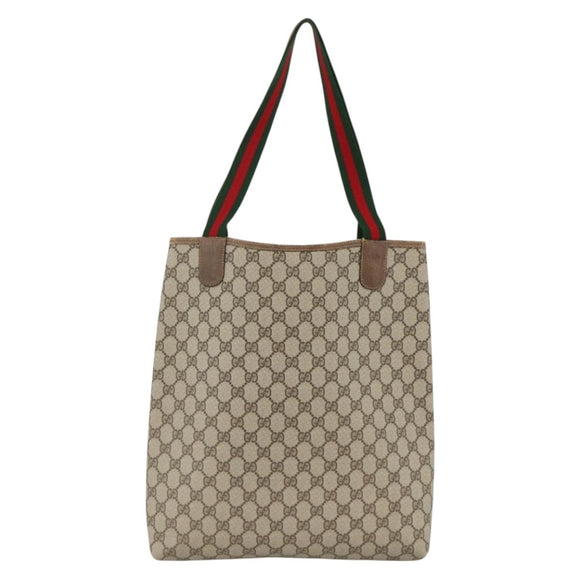 GUCCI GG Supreme Web Sherry Line Tote Bag PVC Beige Gold 39 02 003 Auth 174491