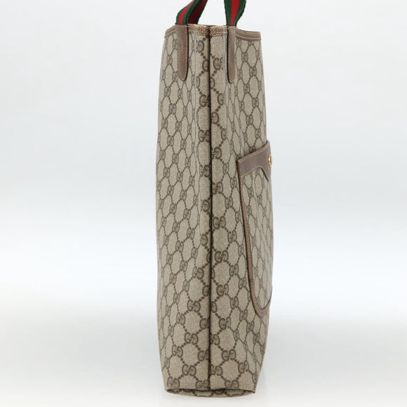 GUCCI GG Supreme Web Sherry Line Tote Bag PVC Beige Gold 39 02 003 Auth 174491