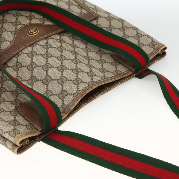 GUCCI GG Supreme Web Sherry Line Tote Bag PVC Beige Gold 39 02 003 Auth 174491