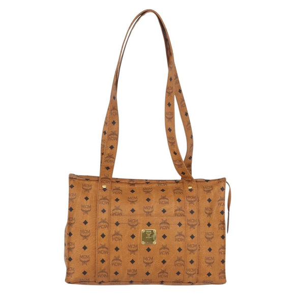 MCM Vicetos Logogram Tote Bag PVC Leather Brown Gold Auth 174495