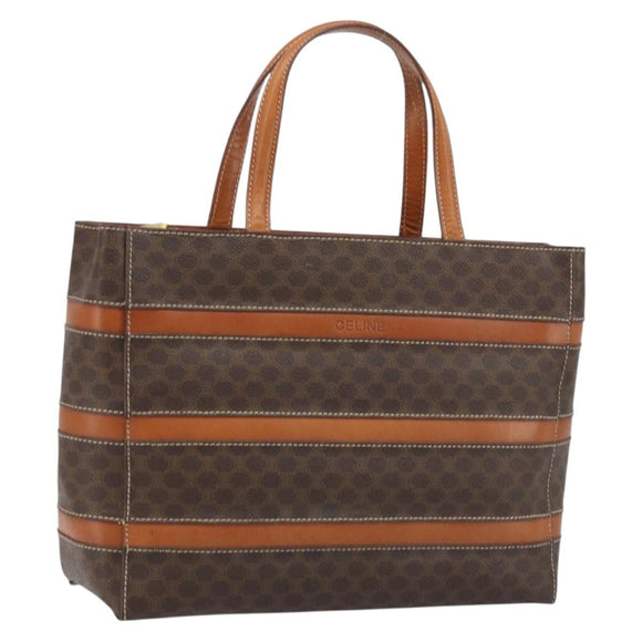 CELINE Macadam Canvas Hand Bag PVC Leather Brown Gold Auth 174497A