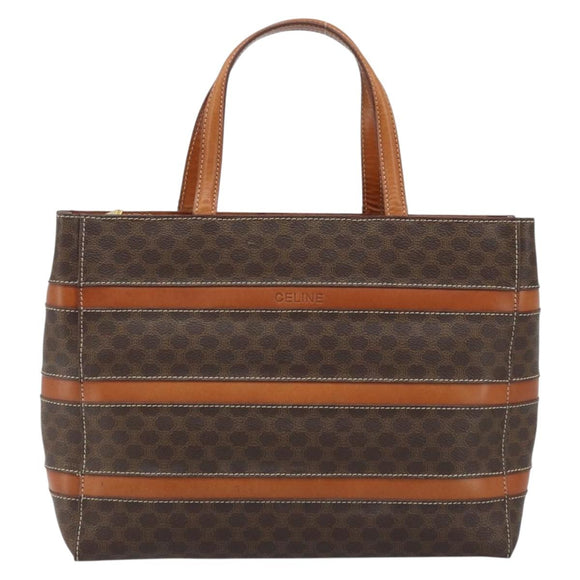 CELINE Macadam Canvas Hand Bag PVC Leather Brown Gold Auth 174497A