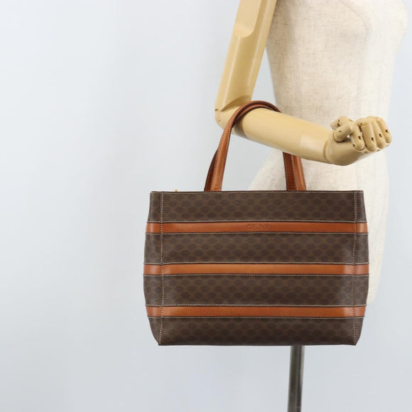CELINE Macadam Canvas Hand Bag PVC Leather Brown Gold Auth 174497A