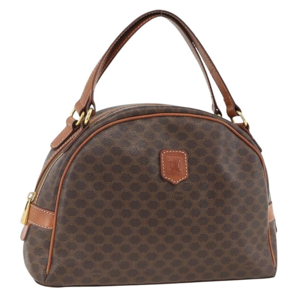 CELINE Macadam Canvas Hand Bag PVC Leather Brown Gold Auth 174498