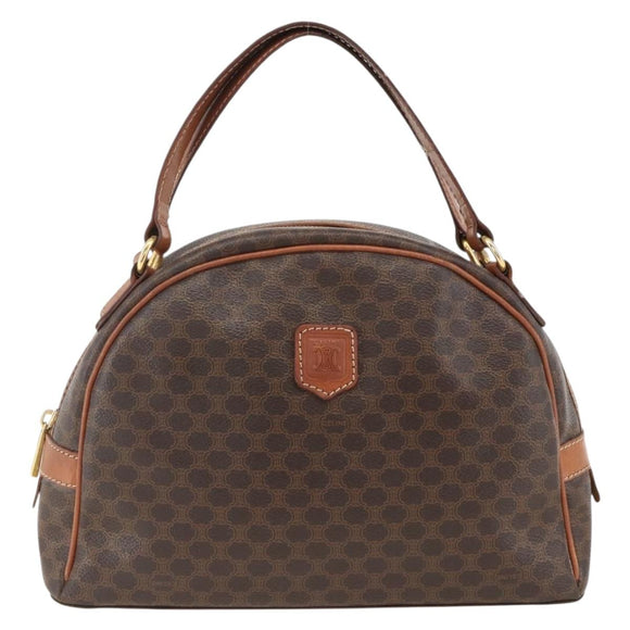 CELINE Macadam Canvas Hand Bag PVC Leather Brown Gold Auth 174498