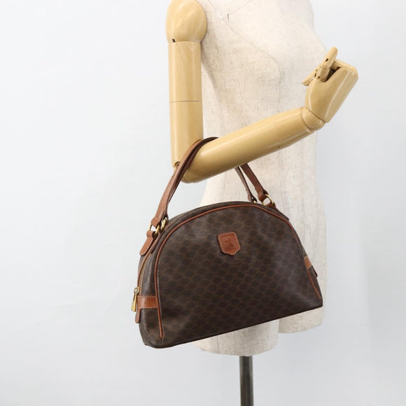 CELINE Macadam Canvas Hand Bag PVC Leather Brown Gold Auth 174498