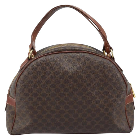 CELINE Macadam Canvas Hand Bag PVC Leather Brown Gold Auth 174499