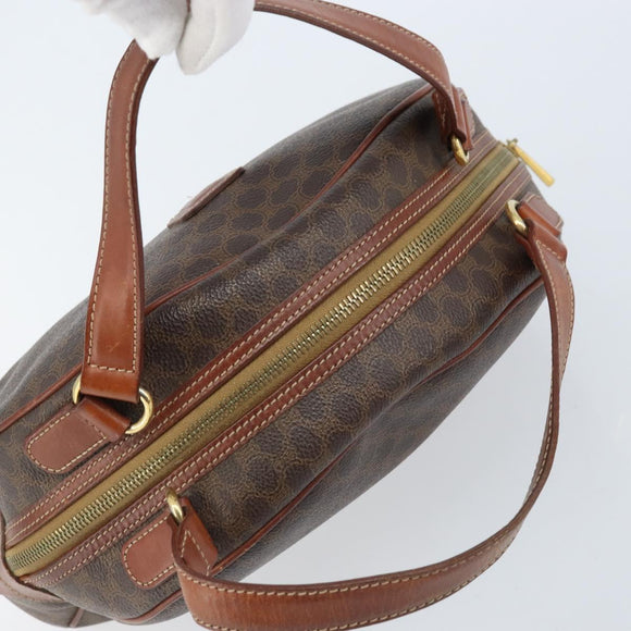 CELINE Macadam Canvas Hand Bag PVC Leather Brown Gold Auth 174499