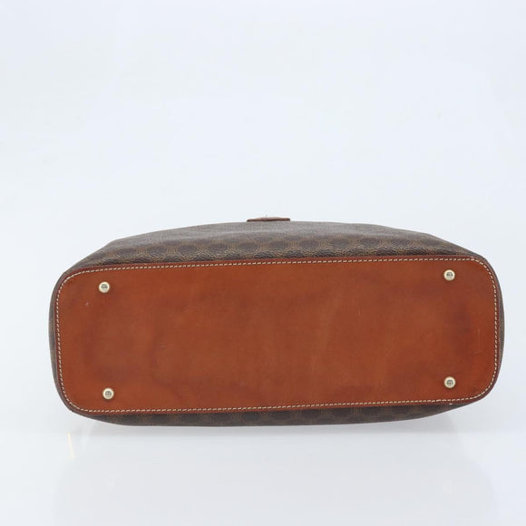 CELINE Macadam Canvas Hand Bag PVC Leather Brown Gold Auth 174499