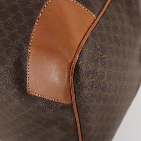 CELINE Macadam Canvas Boston Bag PVC Leather Brown Gold Auth 174501
