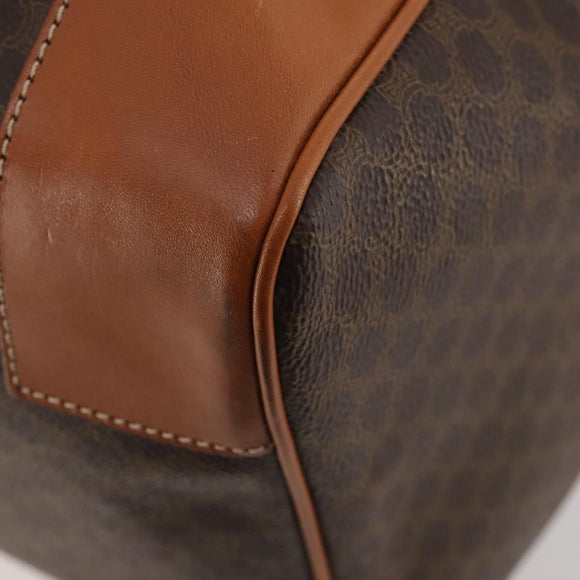 CELINE Macadam Canvas Boston Bag PVC Leather Brown Gold Auth 174501