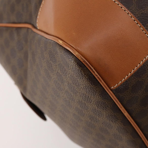 CELINE Macadam Canvas Boston Bag PVC Leather Brown Gold Auth 174501