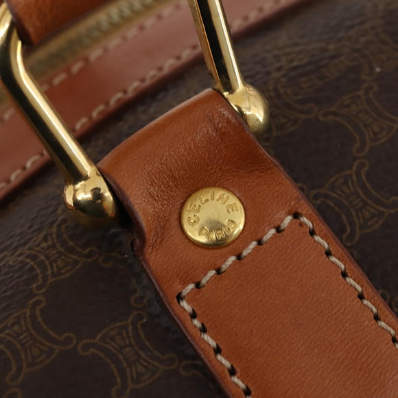 CELINE Macadam Canvas Boston Bag PVC Leather Brown Gold Auth 174501