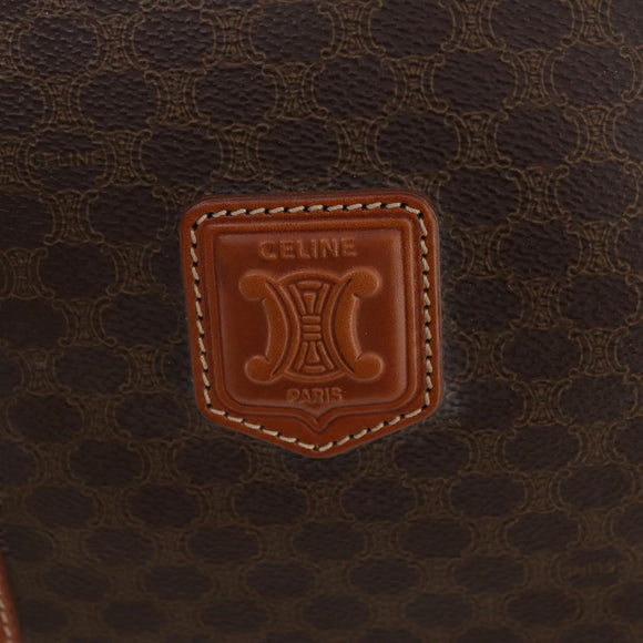 CELINE Macadam Canvas Boston Bag PVC Leather Brown Gold Auth 174501