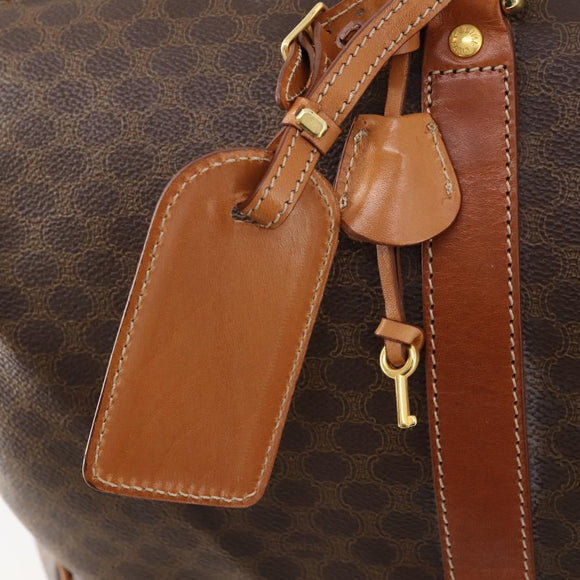 CELINE Macadam Canvas Boston Bag PVC Leather Brown Gold Auth 174501