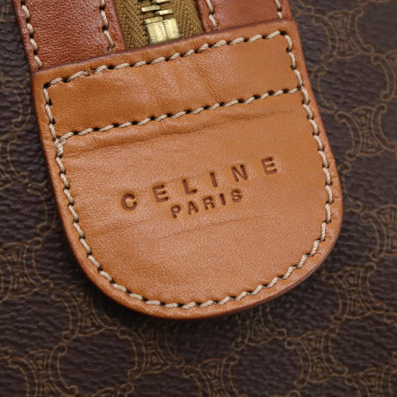 CELINE Macadam Canvas Boston Bag PVC Leather Brown Gold Auth 174501