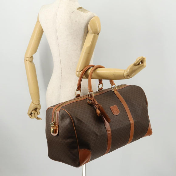 CELINE Macadam Canvas Boston Bag PVC Leather Brown Gold Auth 174501
