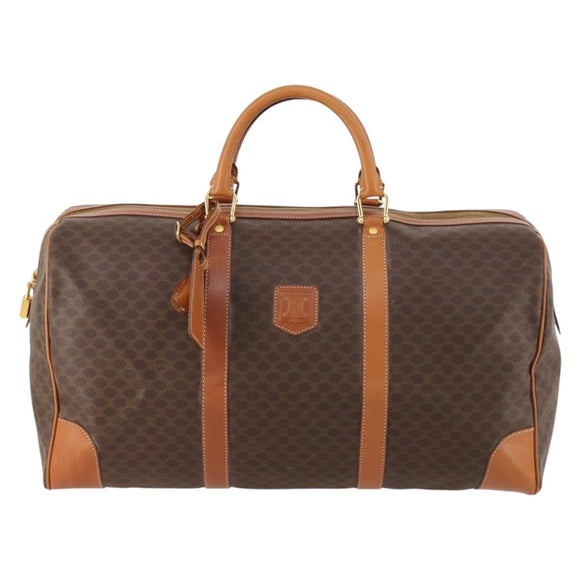 CELINE Macadam Canvas Boston Bag PVC Leather Brown Gold Auth 174501