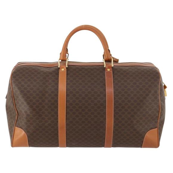 CELINE Macadam Canvas Boston Bag PVC Leather Brown Gold Auth 174501
