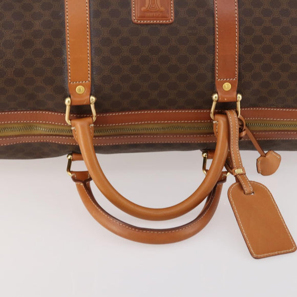 CELINE Macadam Canvas Boston Bag PVC Leather Brown Gold Auth 174501