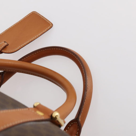 CELINE Macadam Canvas Boston Bag PVC Leather Brown Gold Auth 174501