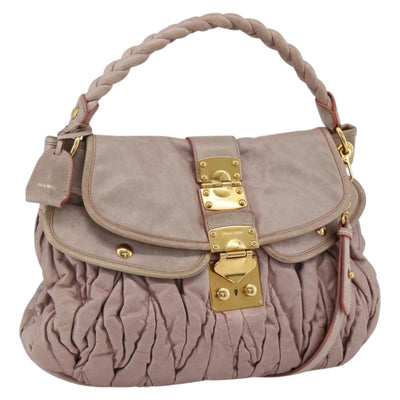 Miu Miu Matelasse Hand Bag Leather 2way Pink Gold Auth 174502A