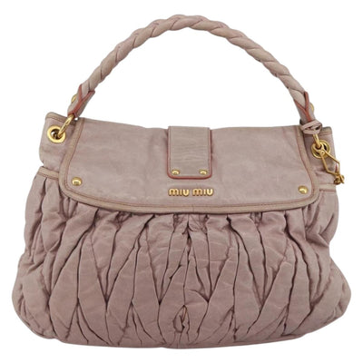 Miu Miu Matelasse Hand Bag Leather 2way Pink Gold Auth 174502A - 0