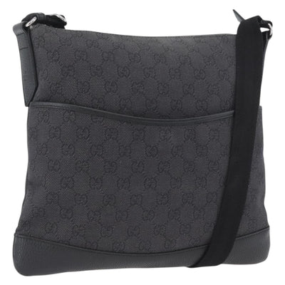 GUCCI GG Canvas Shoulder Bag Black Silver 374414 Auth 174510
