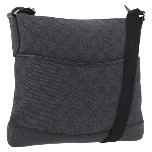 GUCCI GG Canvas Shoulder Bag Black Silver 374414 Auth 174510