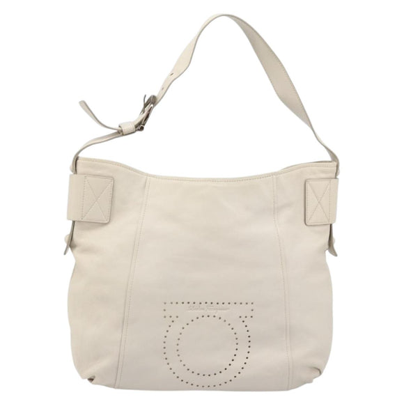 Salvatore Ferragamo Gancini Hand Bag Leather Ivory Auth 174511