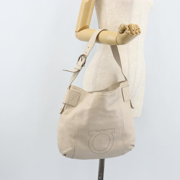 Salvatore Ferragamo Gancini Hand Bag Leather Ivory Auth 174511