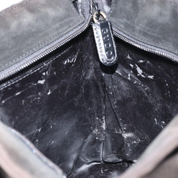 GUCCI Hand Bag Suede Black Gold 002 2122 0465 Auth 174512