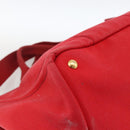 PRADA Canapa GM Hand Bag Canvas 2way Red Gold Auth 174514-15