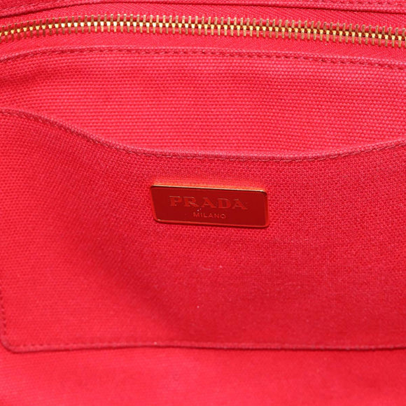 PRADA Canapa GM Hand Bag Canvas 2way Red Gold Auth 174514