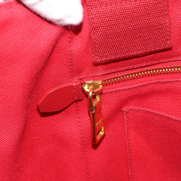 PRADA Canapa GM Hand Bag Canvas 2way Red Gold Auth 174514