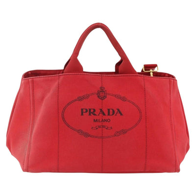 PRADA Canapa GM Hand Bag Canvas 2way Red Gold Auth 174514 - 0
