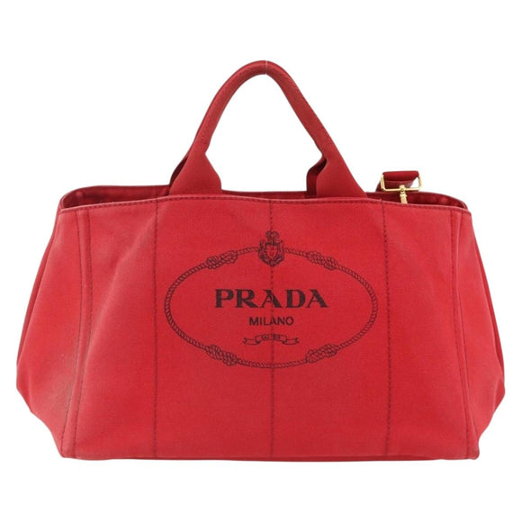 PRADA Canapa GM Hand Bag Canvas 2way Red Gold Auth 174514