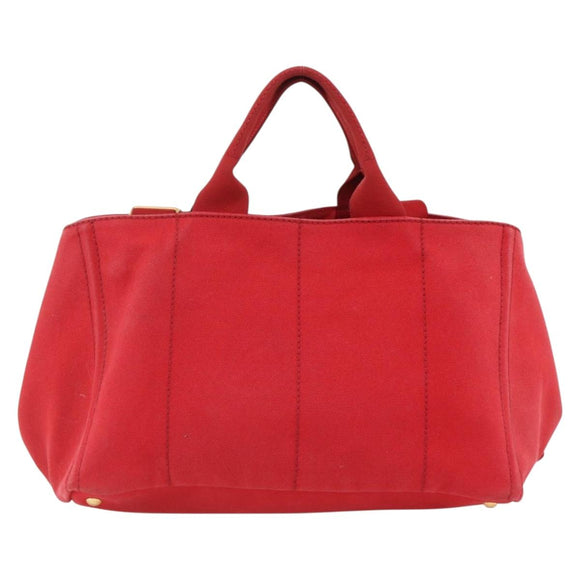 PRADA Canapa GM Hand Bag Canvas 2way Red Gold Auth 174514