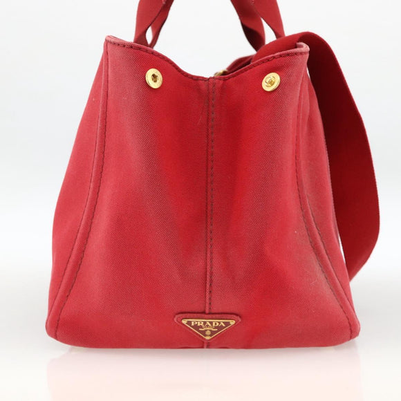PRADA Canapa GM Hand Bag Canvas 2way Red Gold Auth 174514