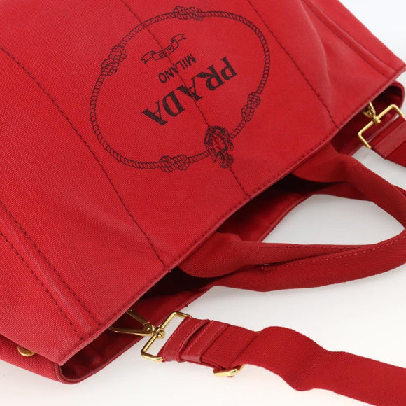 PRADA Canapa GM Hand Bag Canvas 2way Red Gold Auth 174514
