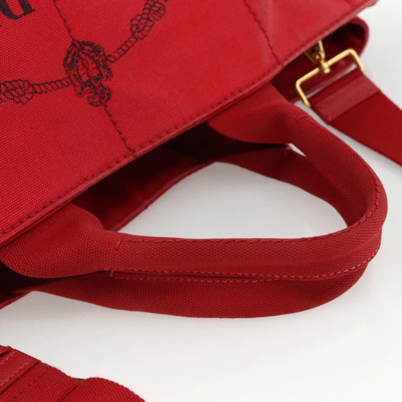 PRADA Canapa GM Hand Bag Canvas 2way Red Gold Auth 174514