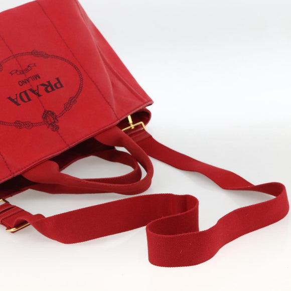 PRADA Canapa GM Hand Bag Canvas 2way Red Gold Auth 174514