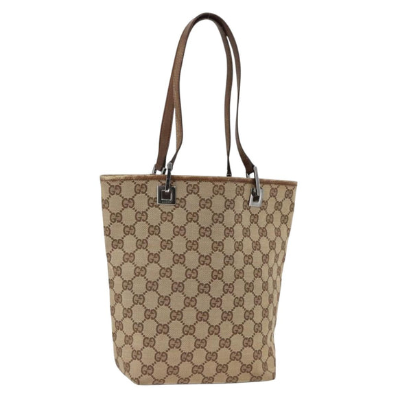 GUCCI GG Canvas Tote Bag Beige Silver 31244 Auth 174516
