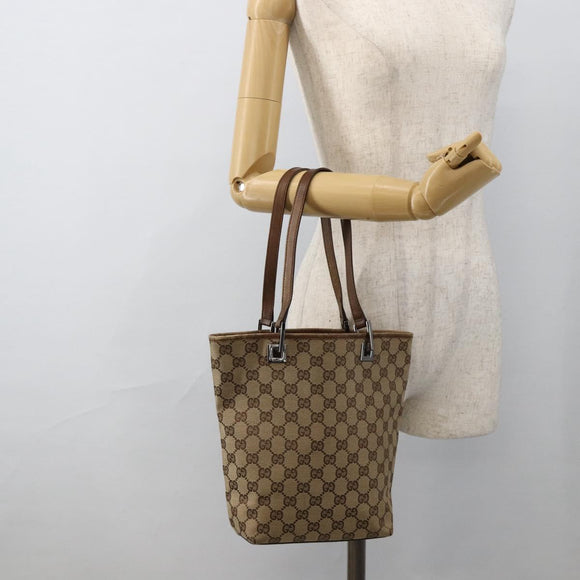 GUCCI GG Canvas Tote Bag Beige Silver 31244 Auth 174516