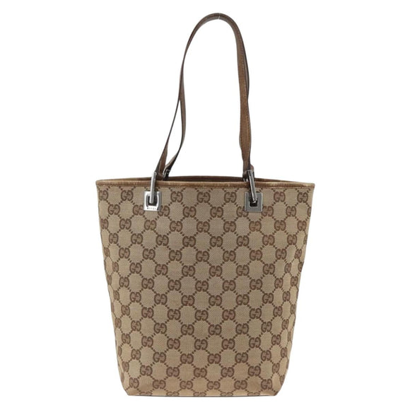 GUCCI GG Canvas Tote Bag Beige Silver 31244 Auth 174516