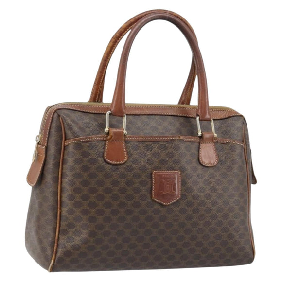 CELINE Macadam Canvas Hand Bag PVC Leather Brown Gold Auth 174520