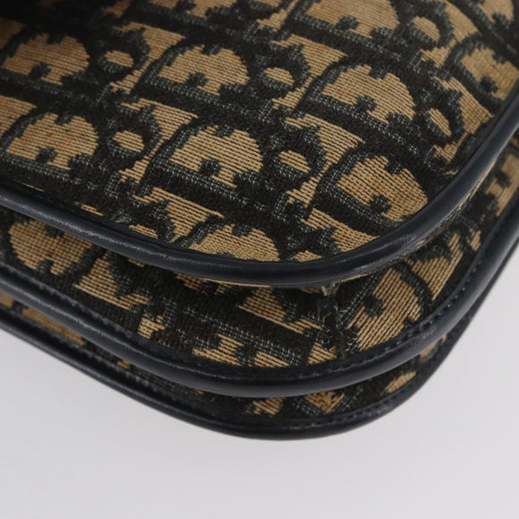 Christian Dior Trotter Canvas Shoulder Bag Navy Gold Auth 174528