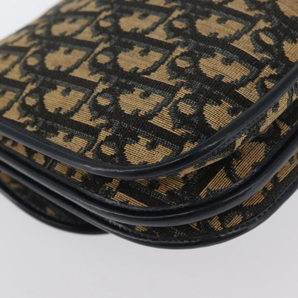 Christian Dior Trotter Canvas Shoulder Bag Navy Gold Auth 174528