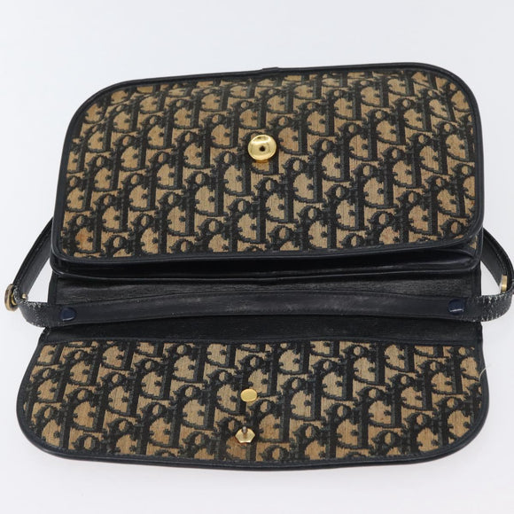 Christian Dior Trotter Canvas Shoulder Bag Navy Gold Auth 174528